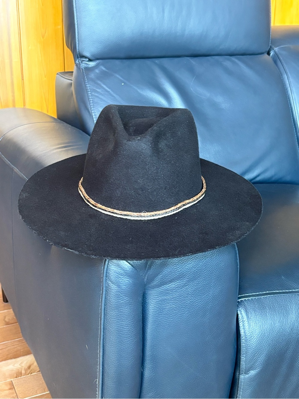Brixton Black 100% Wool Wide-Brim Wool Fedora with Braided Rope Band